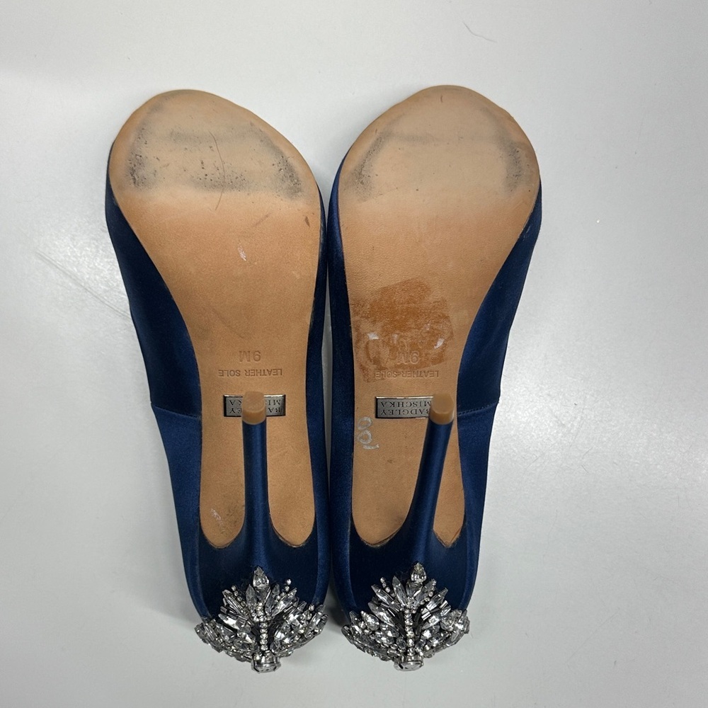 Badgley Mischka Kiara Pumps High Heel Shoes Peep Toe Jeweled Back Blue Size 9 - Picture 8 of 10